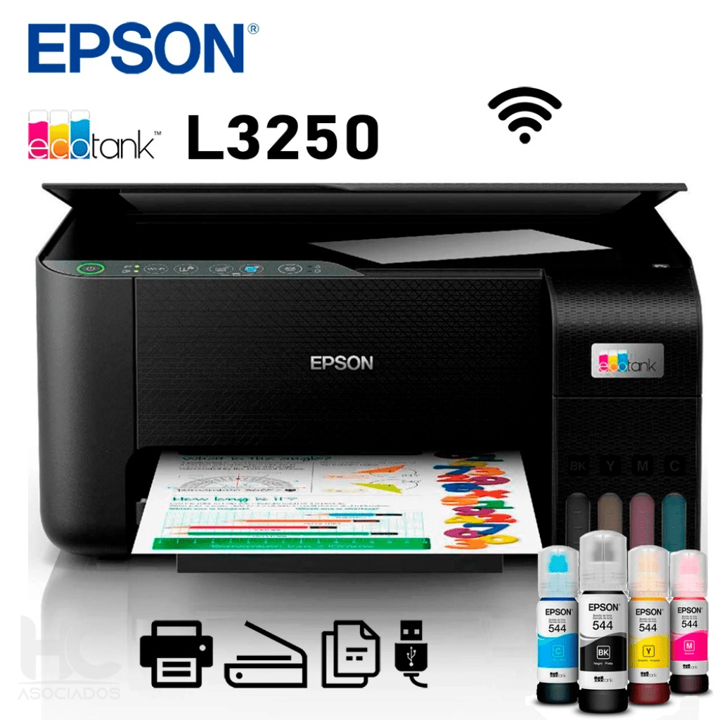 Impresora multifuncional marca Epson, copia, escanea e imprime, trabaja impresión por Wifi